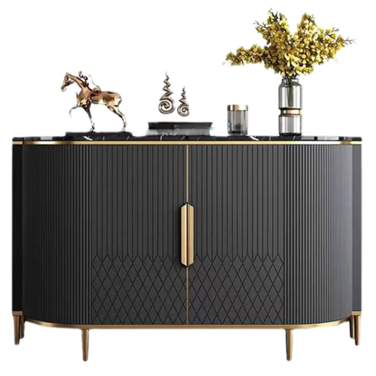 Half-Circle Faux Marble Grey Console Table with Cabinets Image - 7