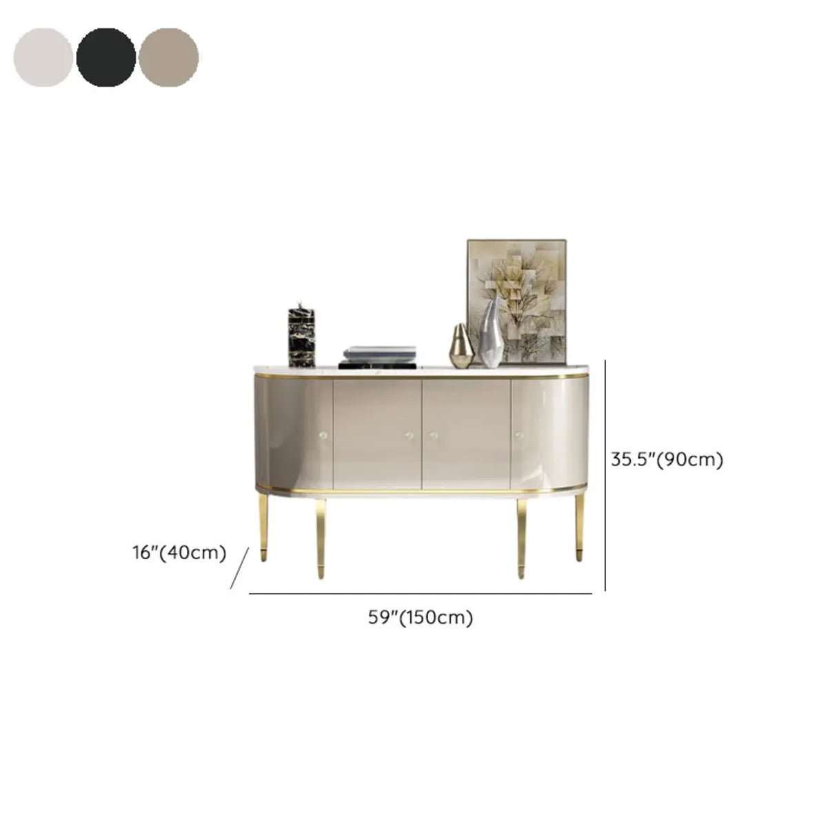 Half Circle Marble Grey Console Table with Cabinets