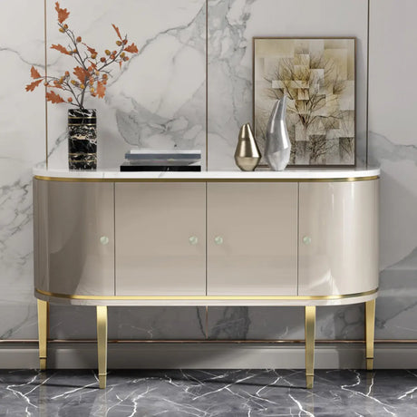 Half Circle Marble Grey Console Table with Cabinets Image - 1
