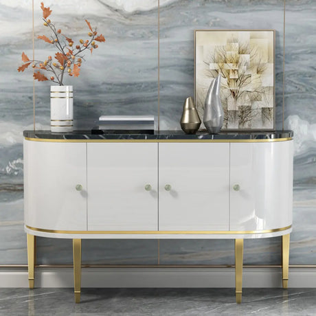 Half Circle Marble Grey Console Table with Cabinets Image - 2