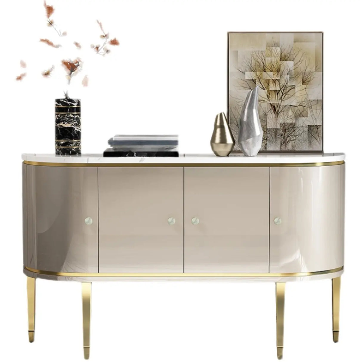 Half Circle Marble Grey Console Table with Cabinets Image - 5