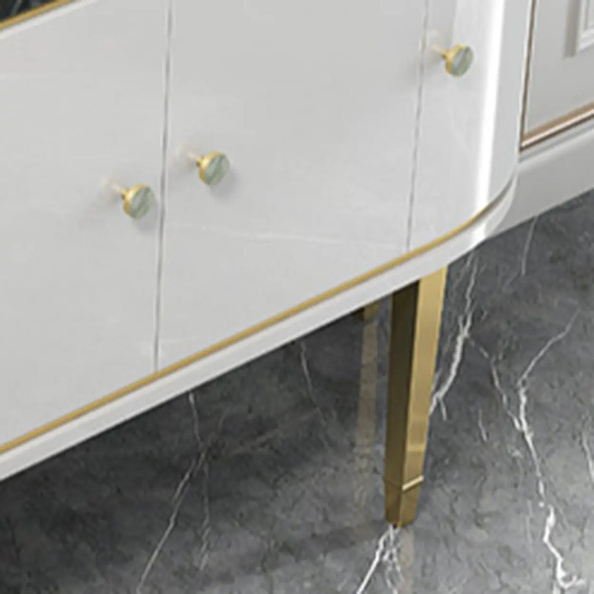 Half Circle Marble Grey Console Table with Cabinets Image - 8