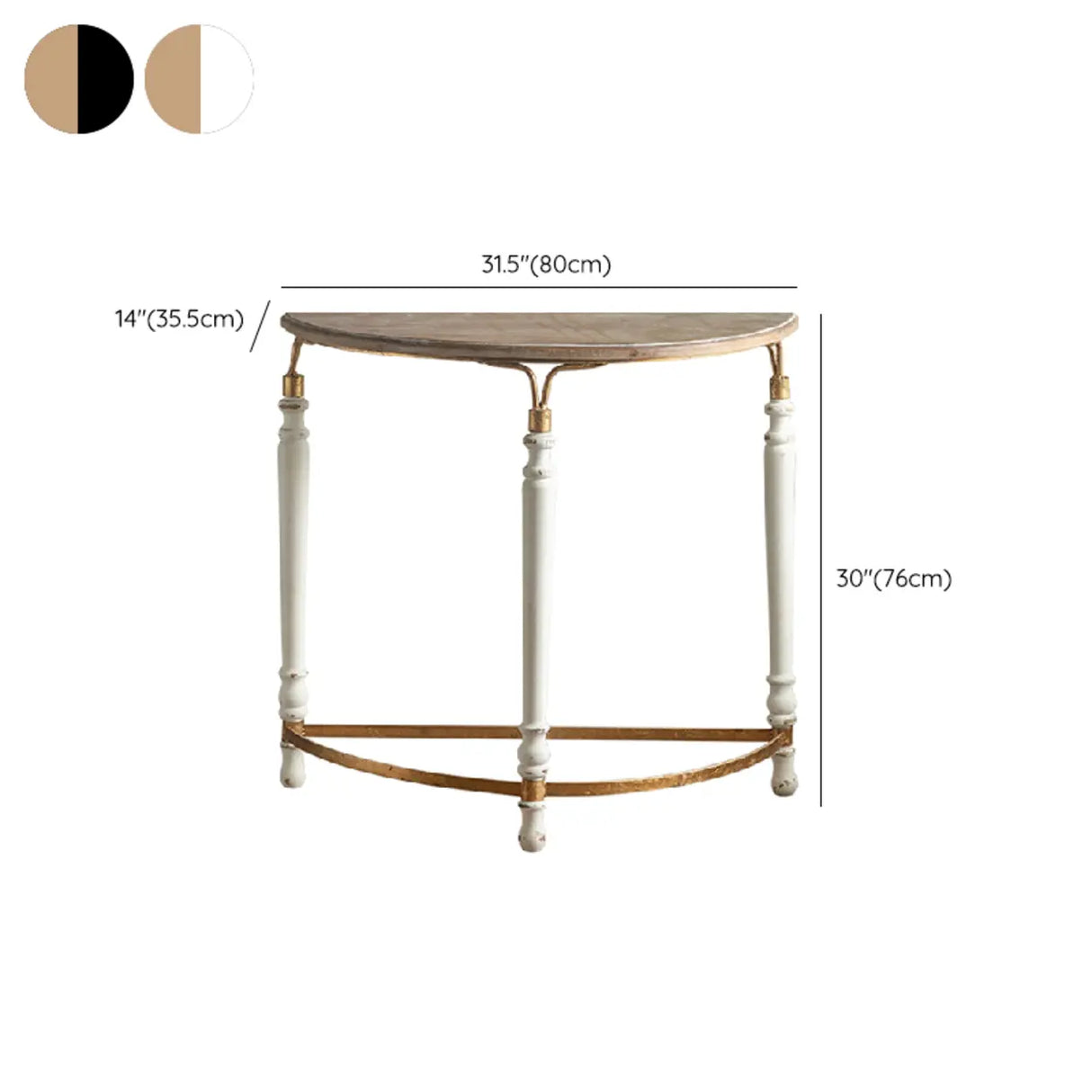 Half Moon Brown Distressed Wood Three Legs Console Table