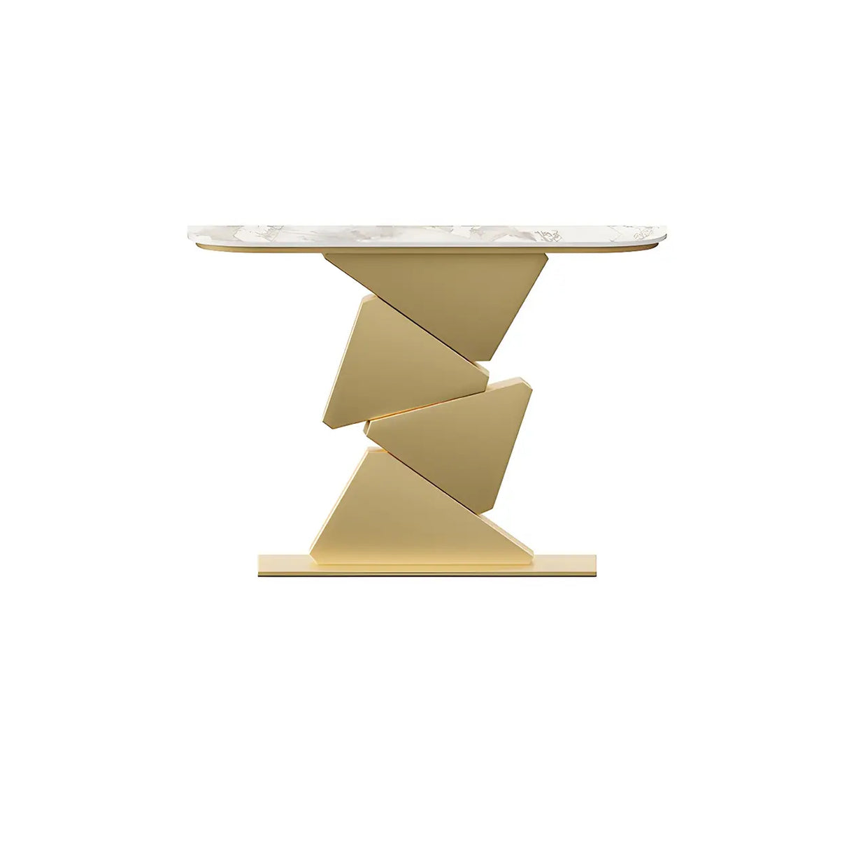 Half Moon Gold Triangle Metal Base Hallway Console Table Image - 2