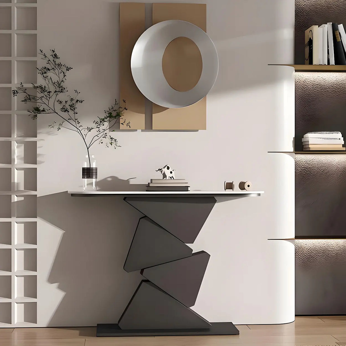 Half Moon Gold Triangle Metal Base Hallway Console Table Image - 5