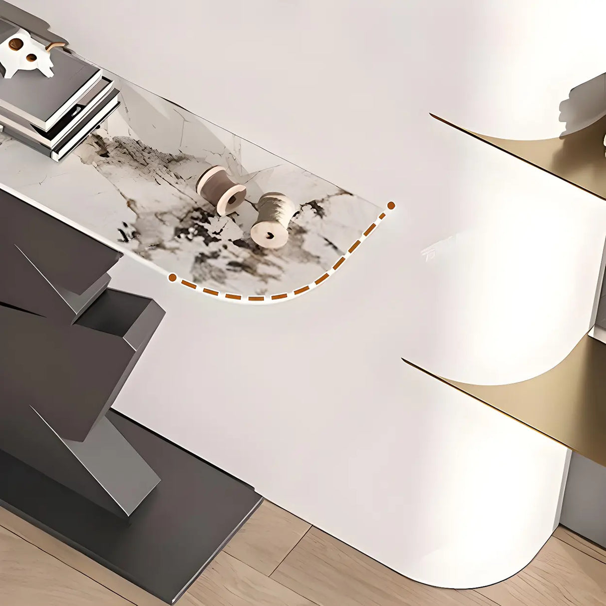 Half Moon Gold Triangle Metal Base Hallway Console Table Image - 7