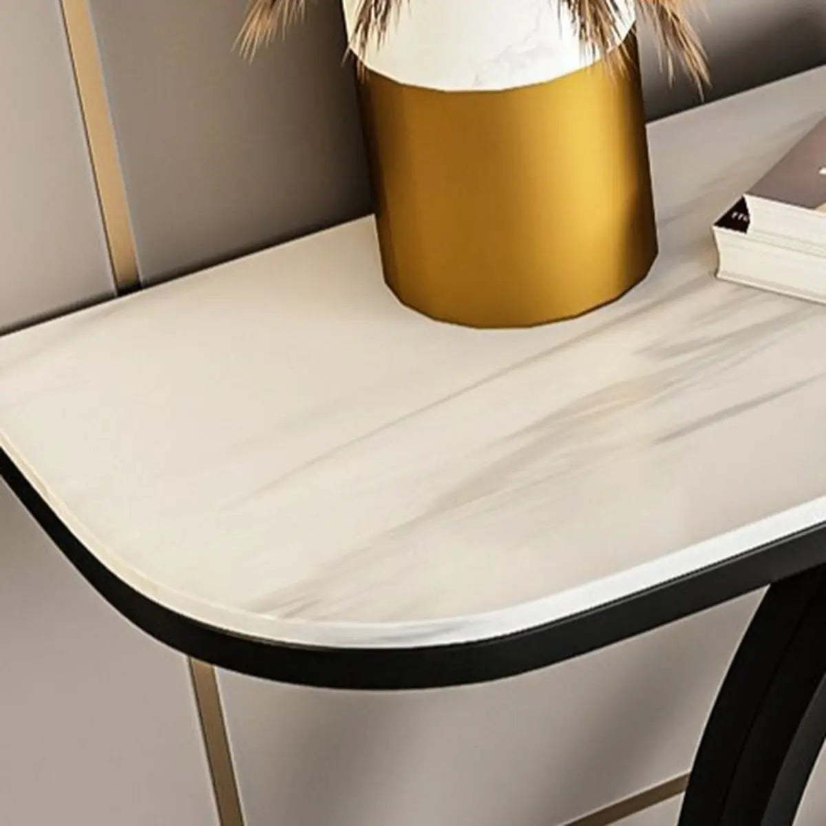 Half Round Sintered Stone Black Circle Base Console Table Image - 10