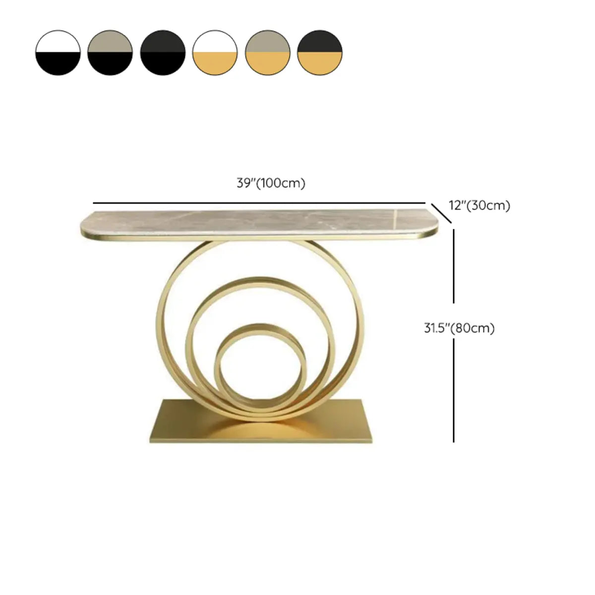 Half Round Sintered Stone Black Circle Base Console Table