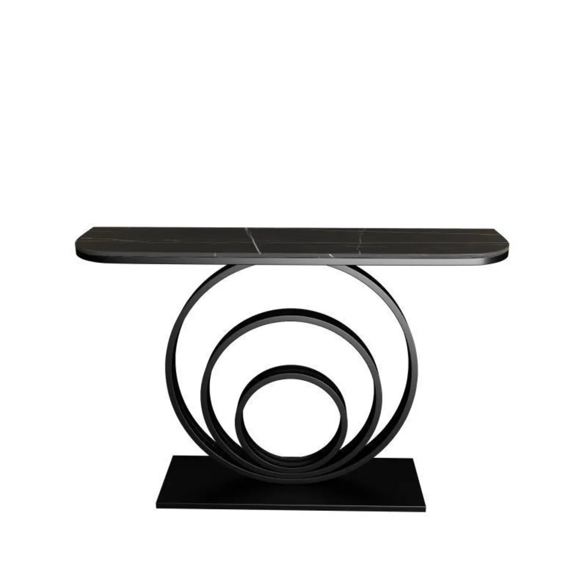 Half Round Sintered Stone Black Circle Base Console Table Image - 7