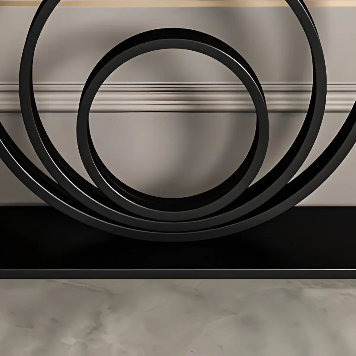 Half Round Sintered Stone Black Circle Base Console Table Image - 8