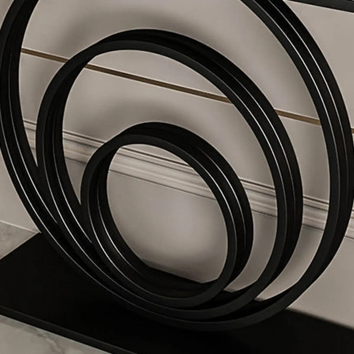 Half Round Sintered Stone Black Circle Base Console Table Image - 9