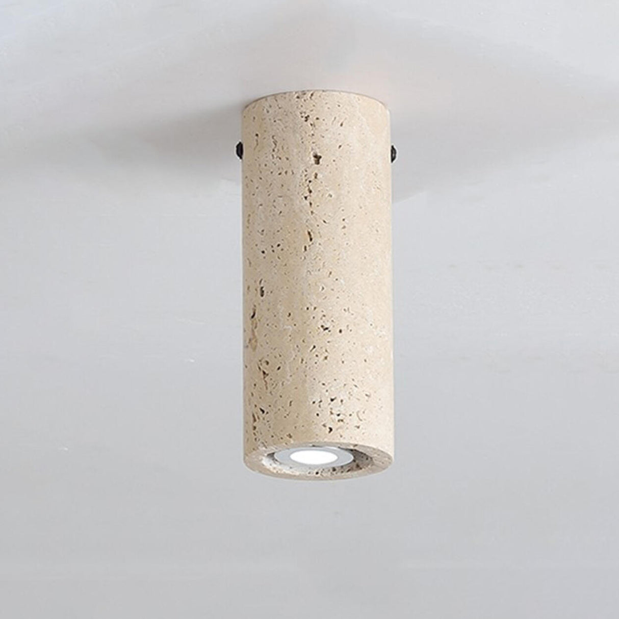 Hallway Beige Cylinder Stone Flush Mount Ceiling Light Image - 3