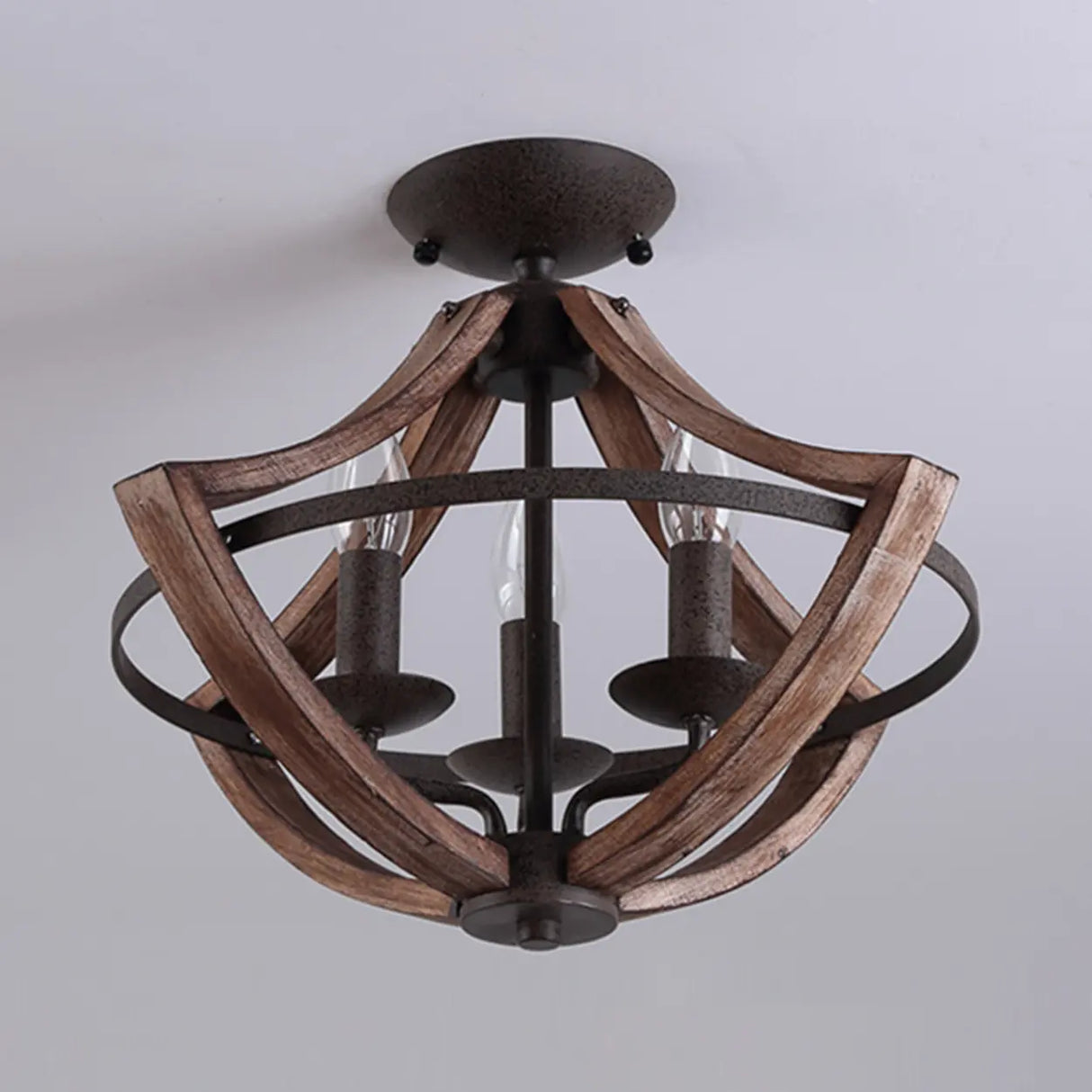 Hallway Black Candleholder Iron Semi-Flush Mount Light Image - 10