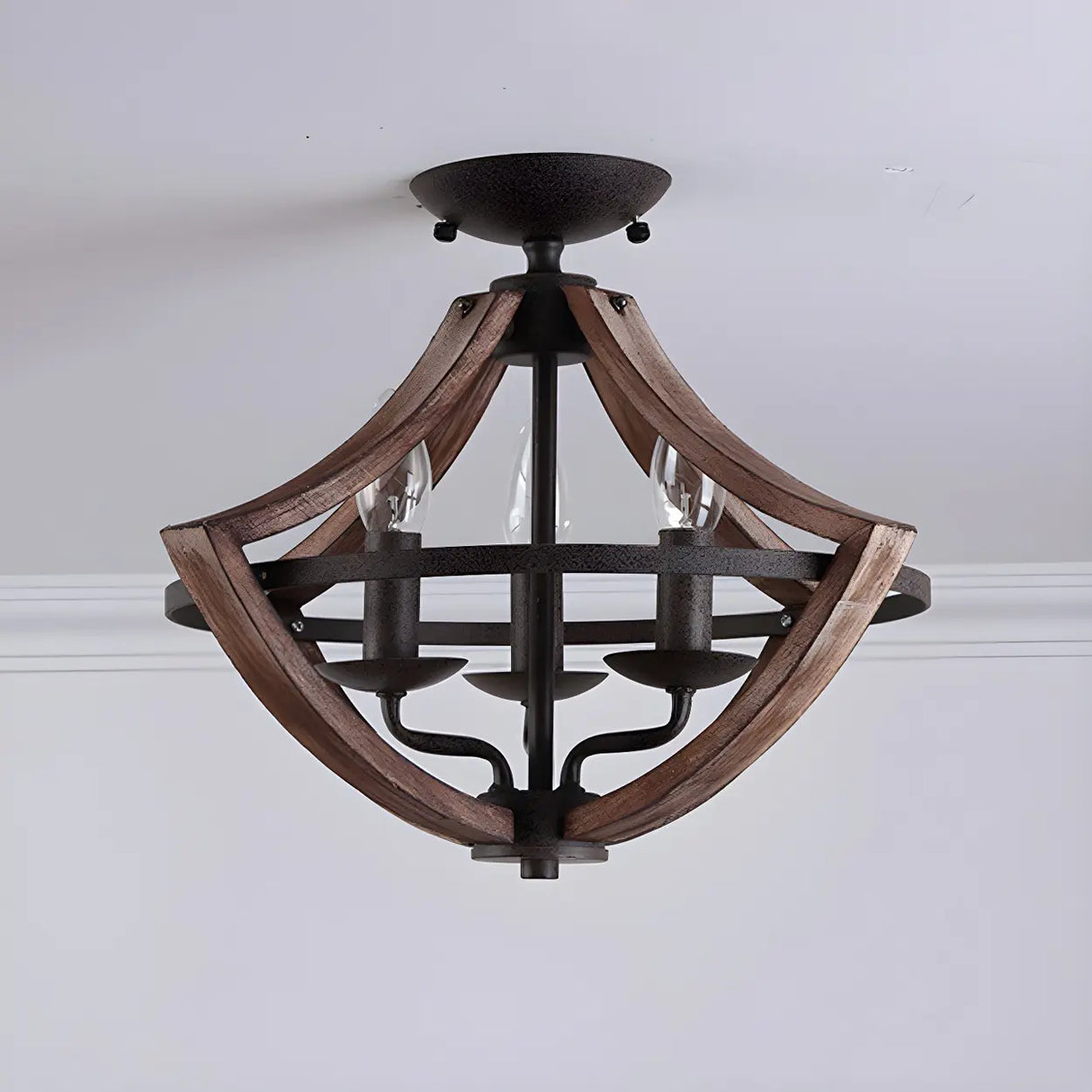 Hallway Black Candleholder Iron Semi-Flush Mount Light Image - 11