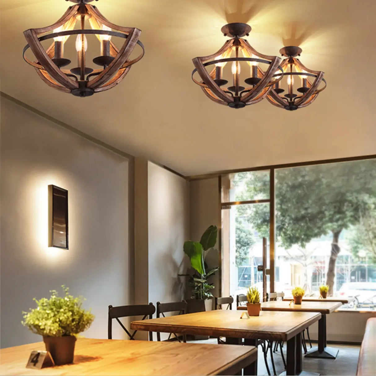 Hallway Black Candleholder Iron Semi-Flush Mount Light Image - 2