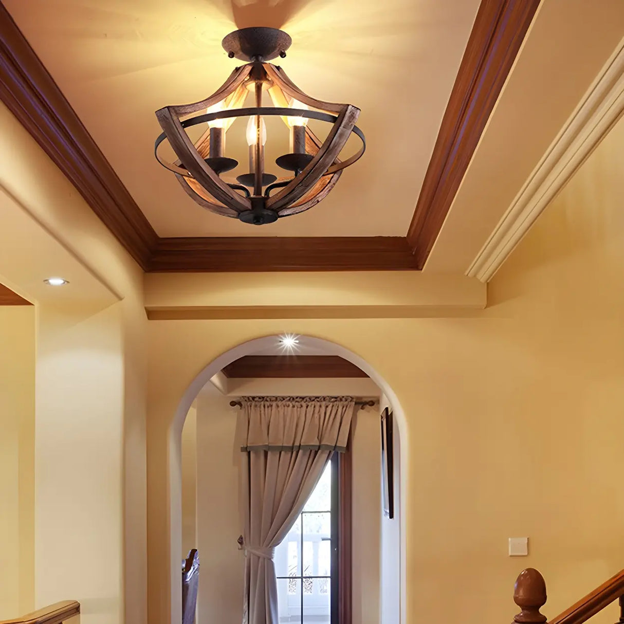 Hallway Black Candleholder Iron Semi-Flush Mount Light Image - 3