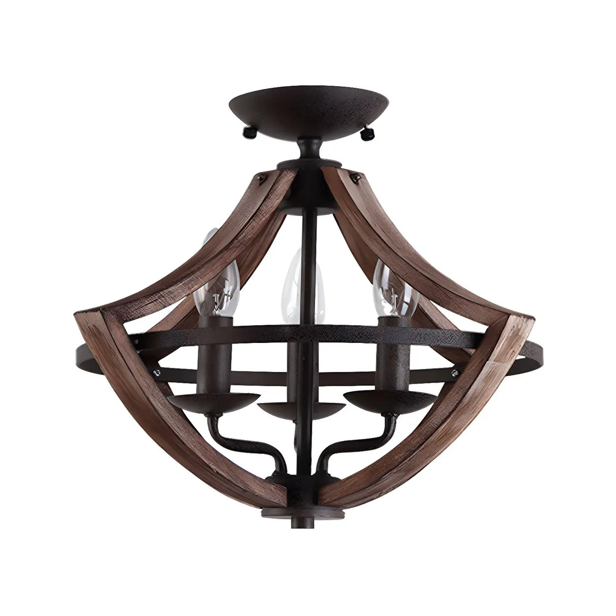 Hallway Black Candleholder Iron Semi-Flush Mount Light Image - 6