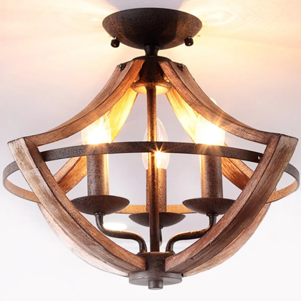 Hallway Black Candleholder Iron Semi-Flush Mount Light Image - 7