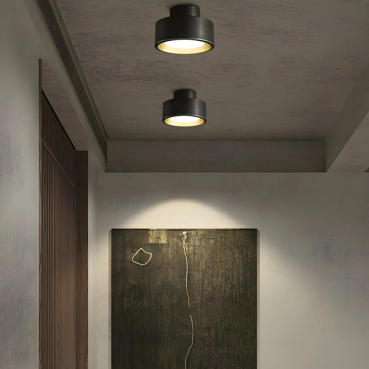 Hallway Black Cylinder LED Semi-Flush Mount Light Image - 1