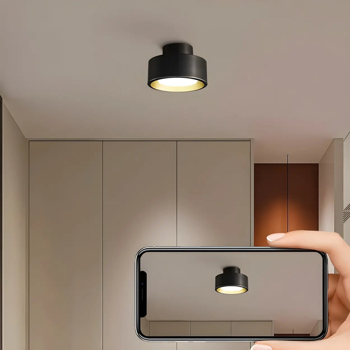 Hallway Black Cylinder LED Semi-Flush Mount Light Image - 9