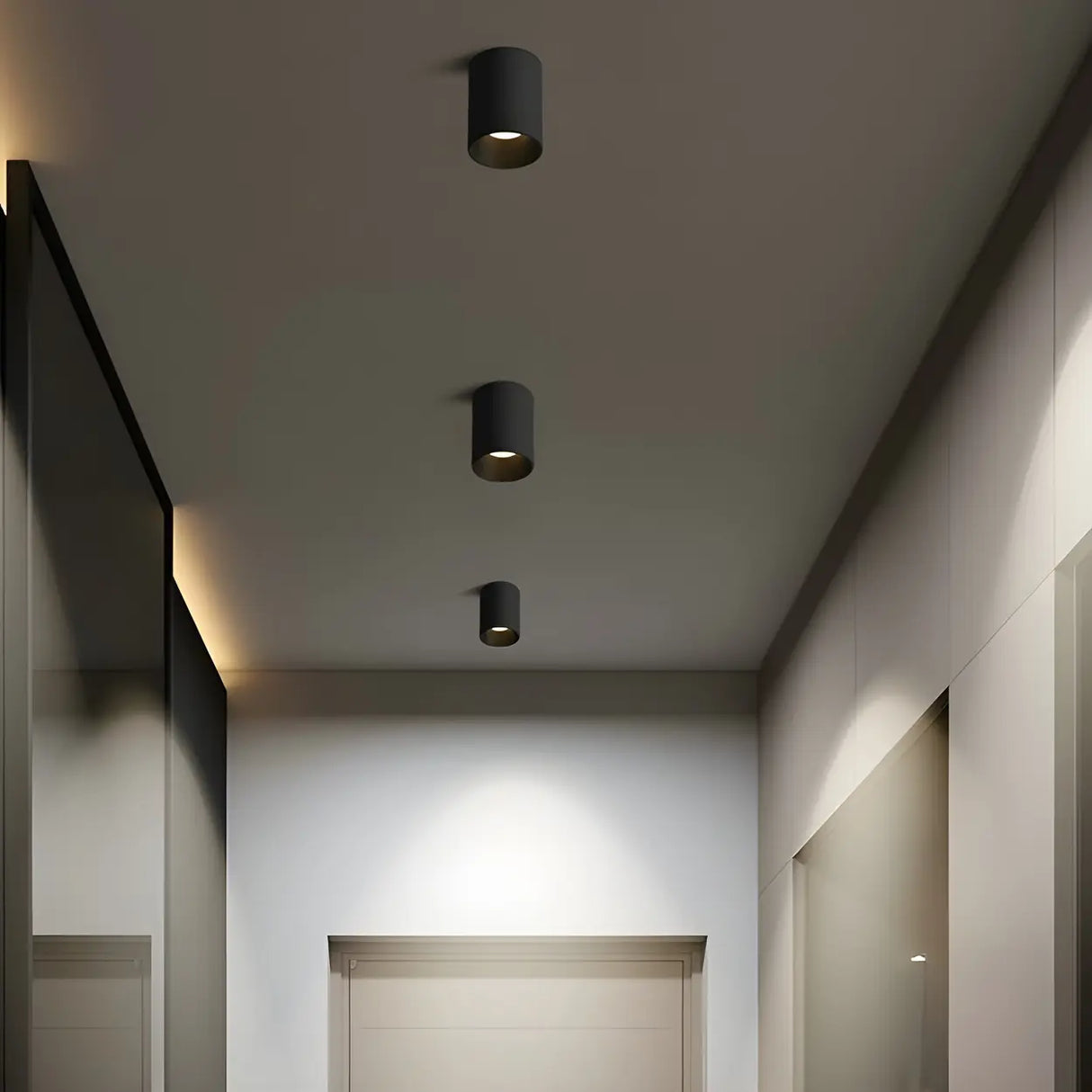 Hallway Black-White Cylinder LED Flush Mount Light Image - 5