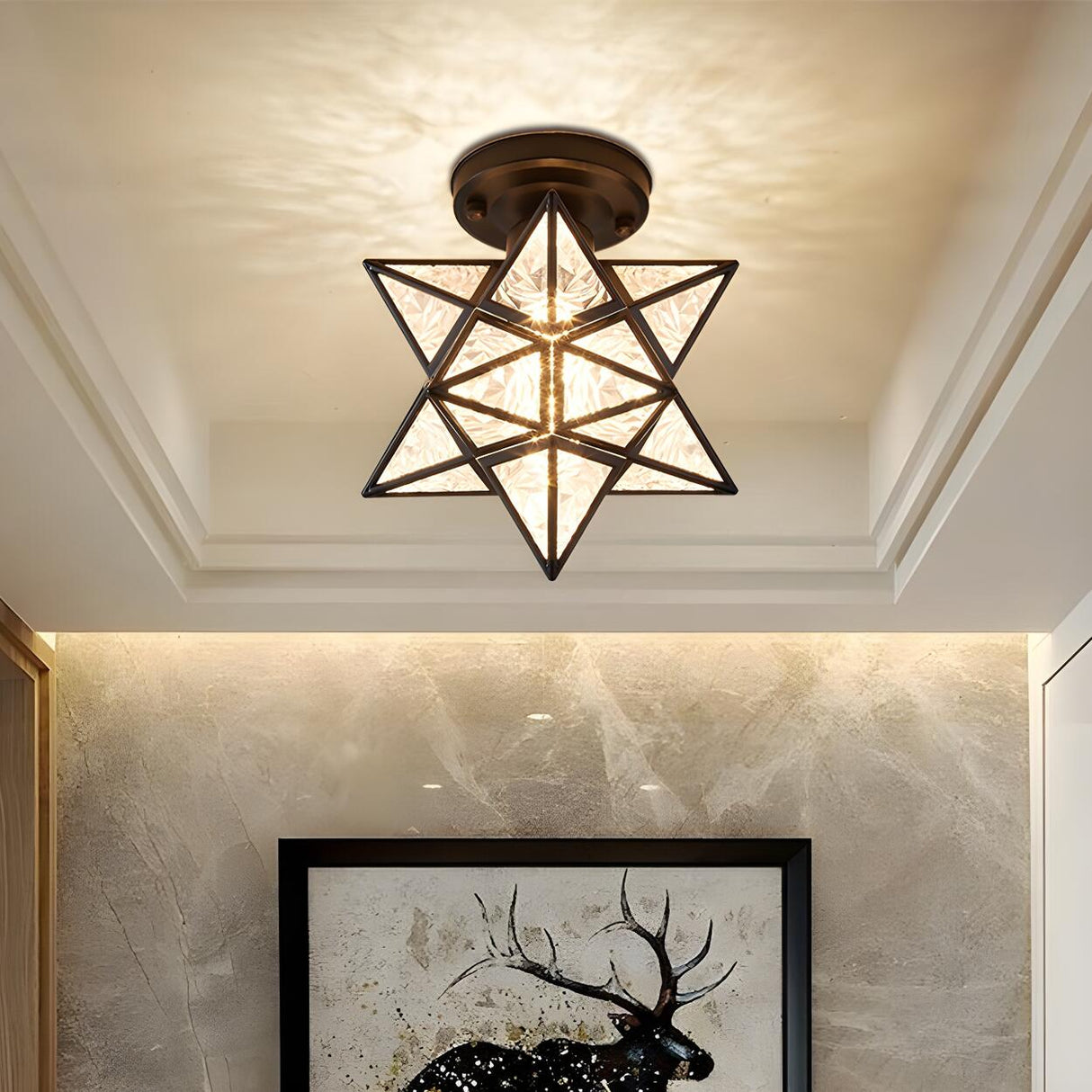 Hallway Colonial Hexagram Metal Semi-Flush Mount Light Image - 1