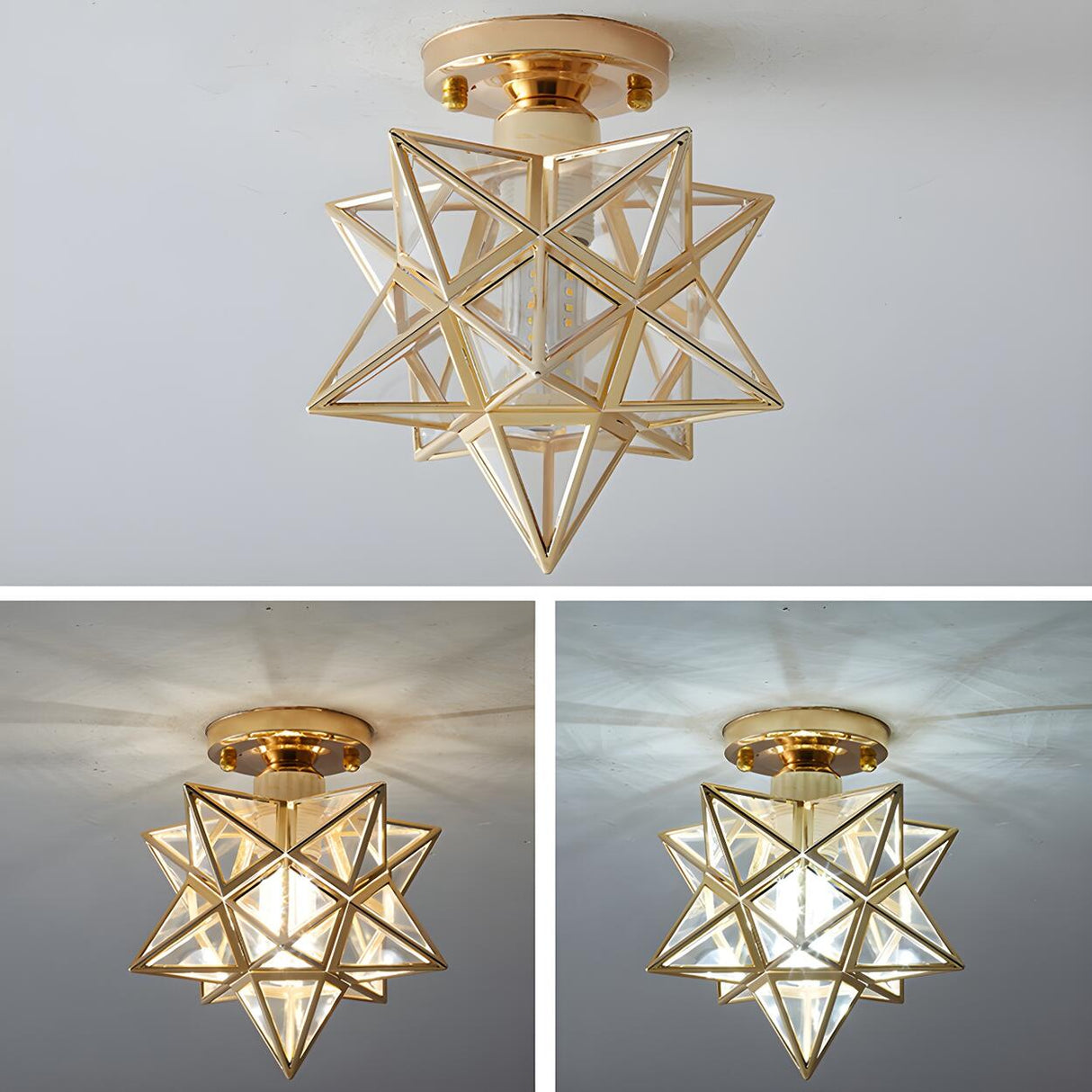 Hallway Colonial Hexagram Metal Semi-Flush Mount Light Image - 14