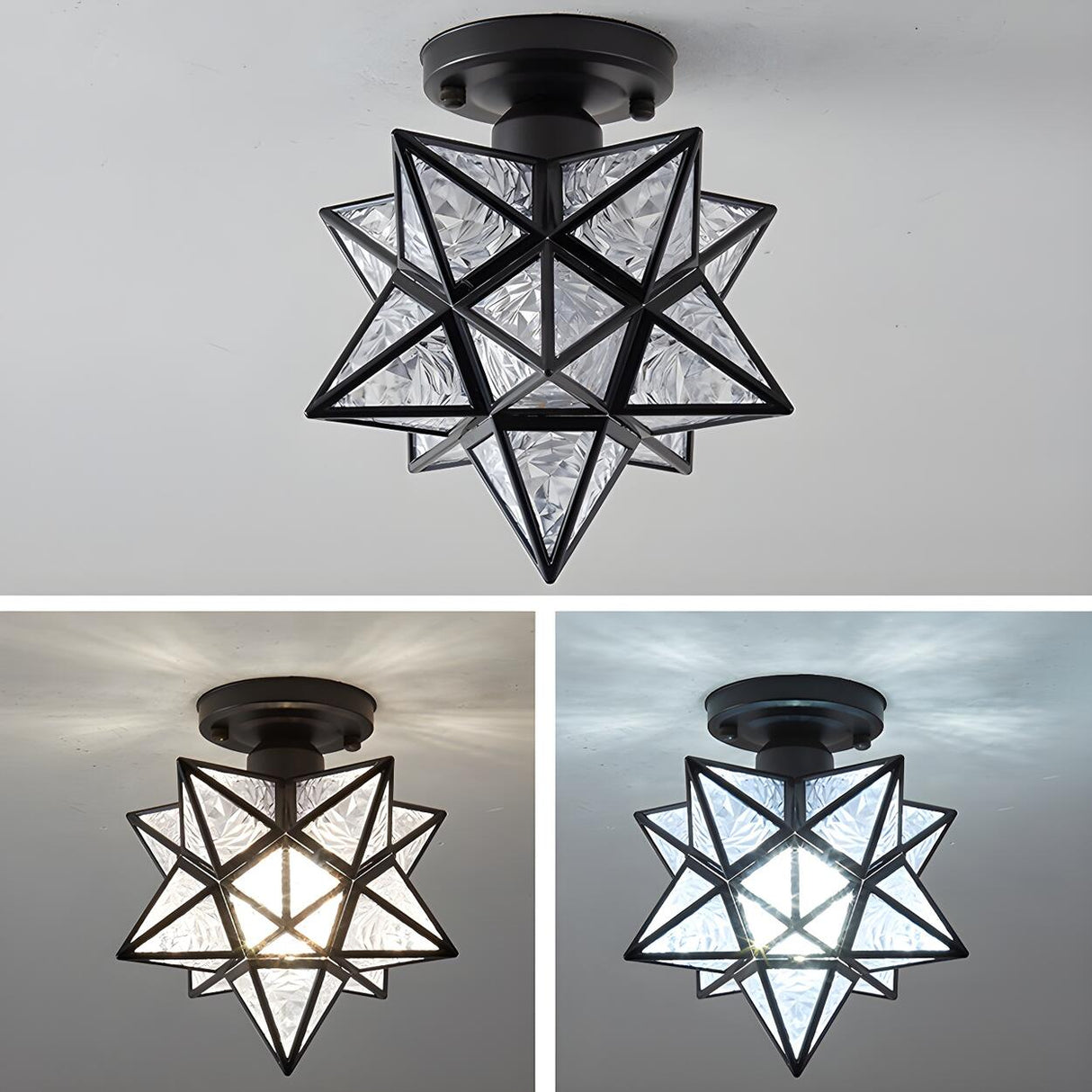 Hallway Colonial Hexagram Metal Semi-Flush Mount Light Image - 15