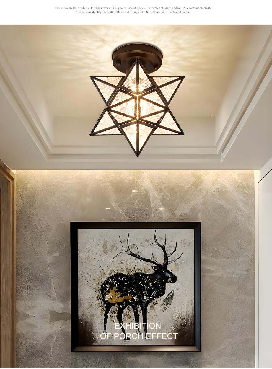Hallway Colonial Hexagram Metal Semi-Flush Mount Light Image - 16