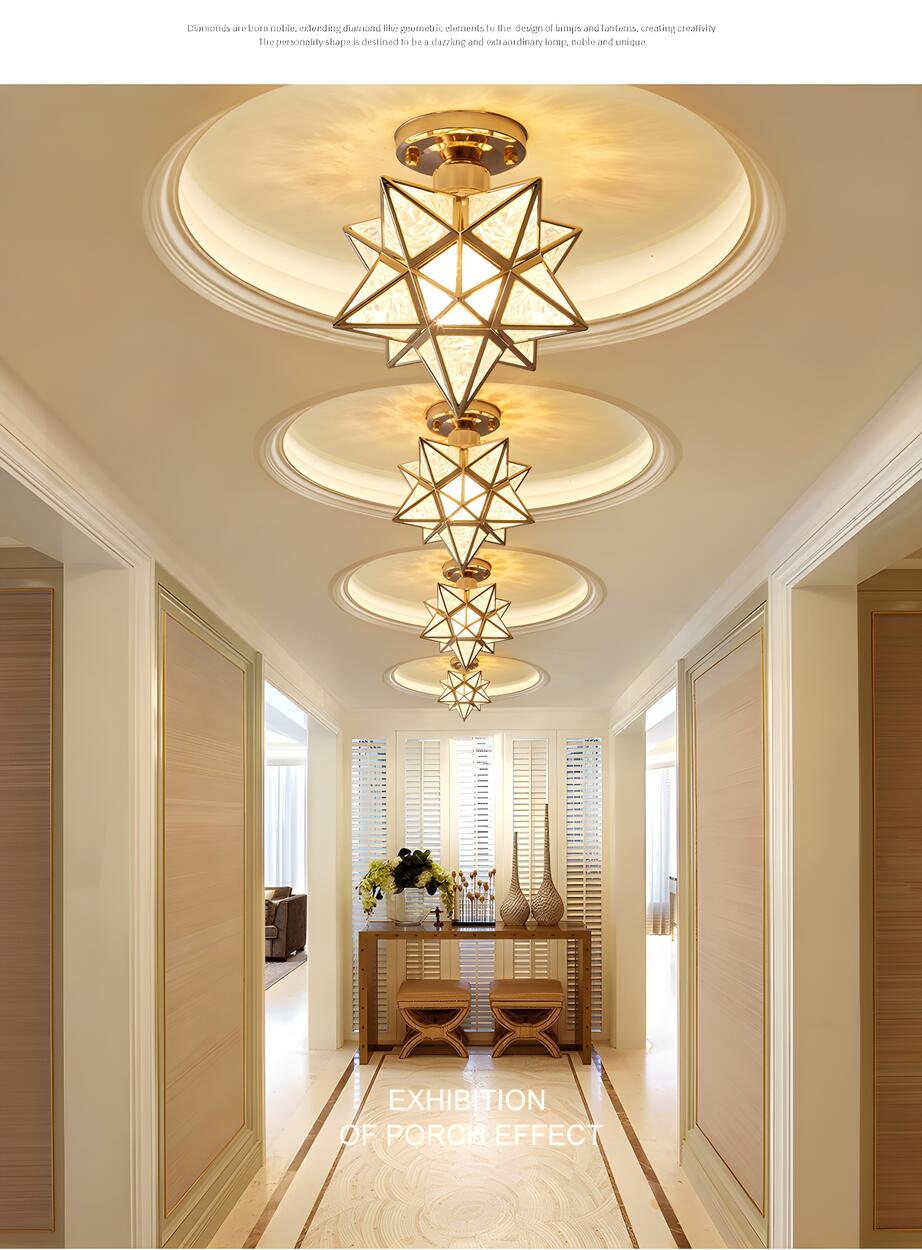 Hallway Colonial Hexagram Metal Semi-Flush Mount Light Image - 17