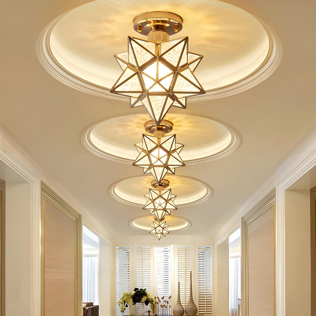 Hallway Colonial Hexagram Metal Semi-Flush Mount Light Image - 4