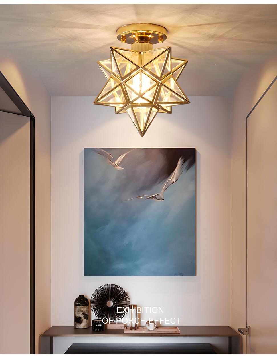 Hallway Colonial Hexagram Metal Semi-Flush Mount Light Image - 6