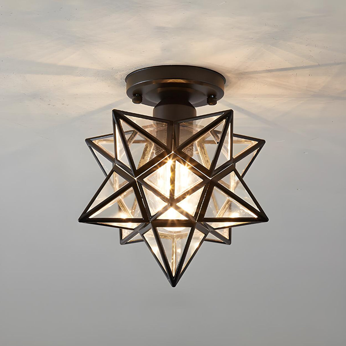 Hallway Colonial Hexagram Metal Semi-Flush Mount Light Image - 7