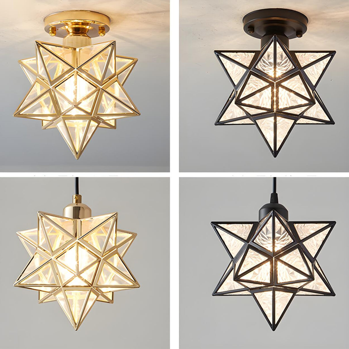 Hallway Colonial Hexagram Metal Semi-Flush Mount Light Image - 8
