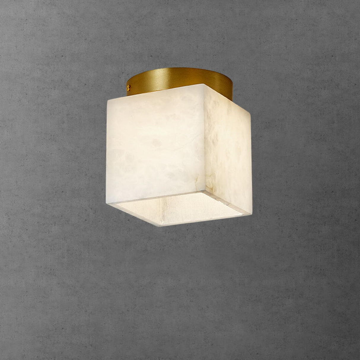 Hallway Cube Stone Brass Semi-Flush Mount Ceiling Light Image - 11