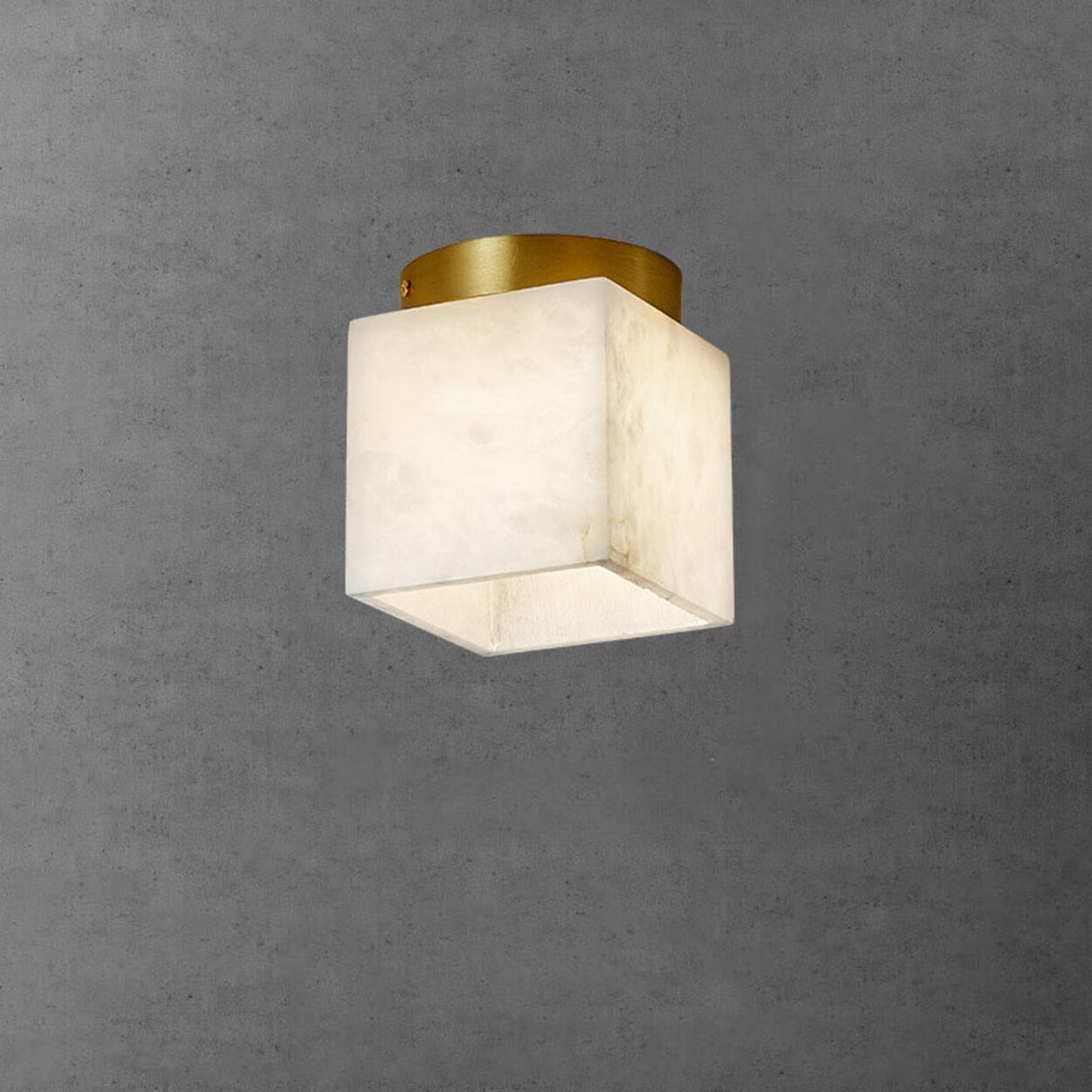 Hallway Cube Stone Brass Semi-Flush Mount Ceiling Light Image - 2
