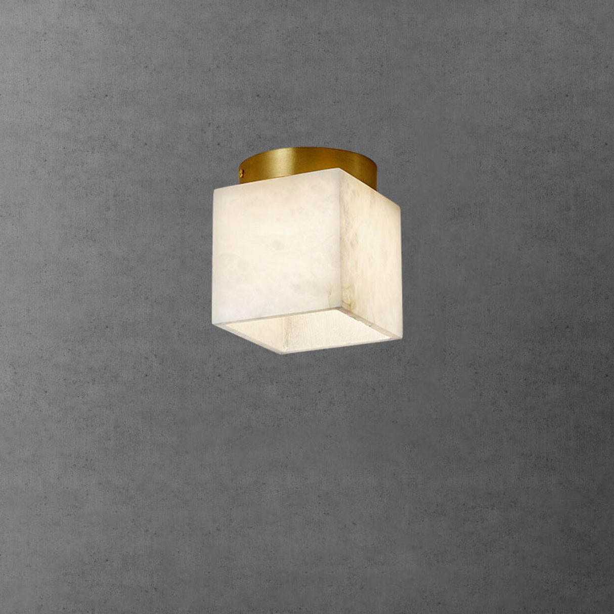Hallway Cube Stone Brass Semi-Flush Mount Ceiling Light Image - 3