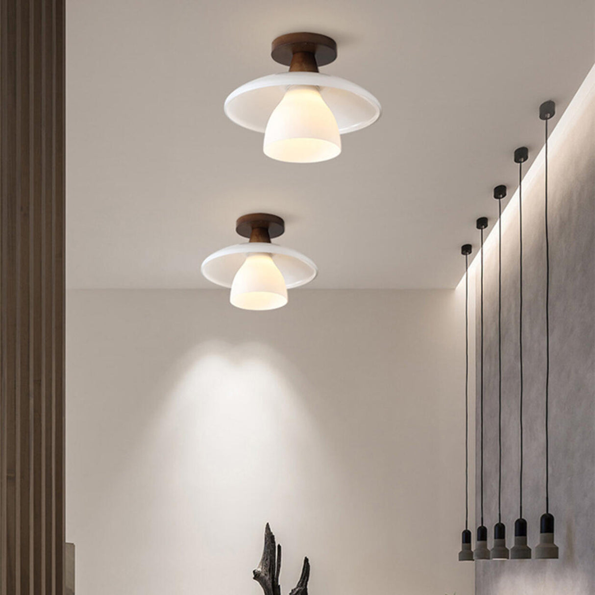 Hallway Disc Trumpet White Semi-Flush Mount Light Image - 1