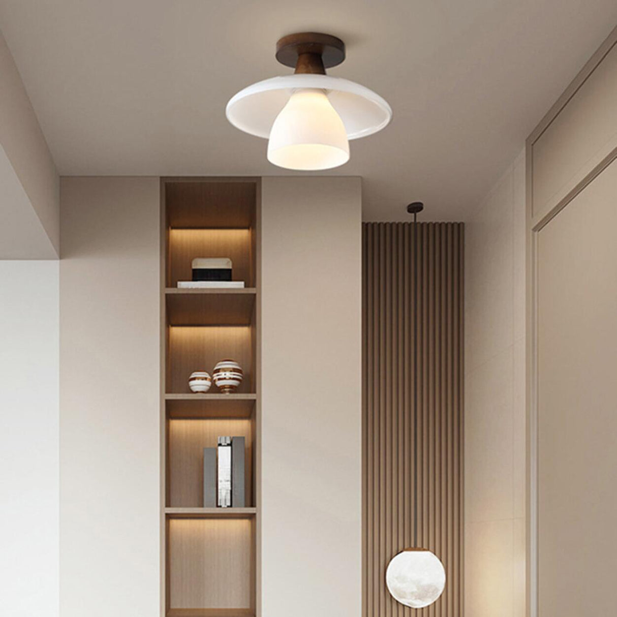 Hallway Disc Trumpet White Semi-Flush Mount Light Image - 2