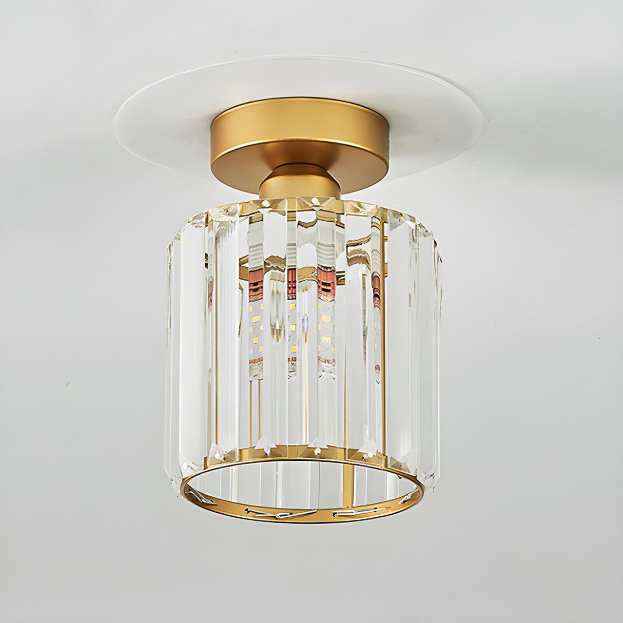Hallway Gold Cylinder Crystal Semi-Flush Mount Light Image - 9