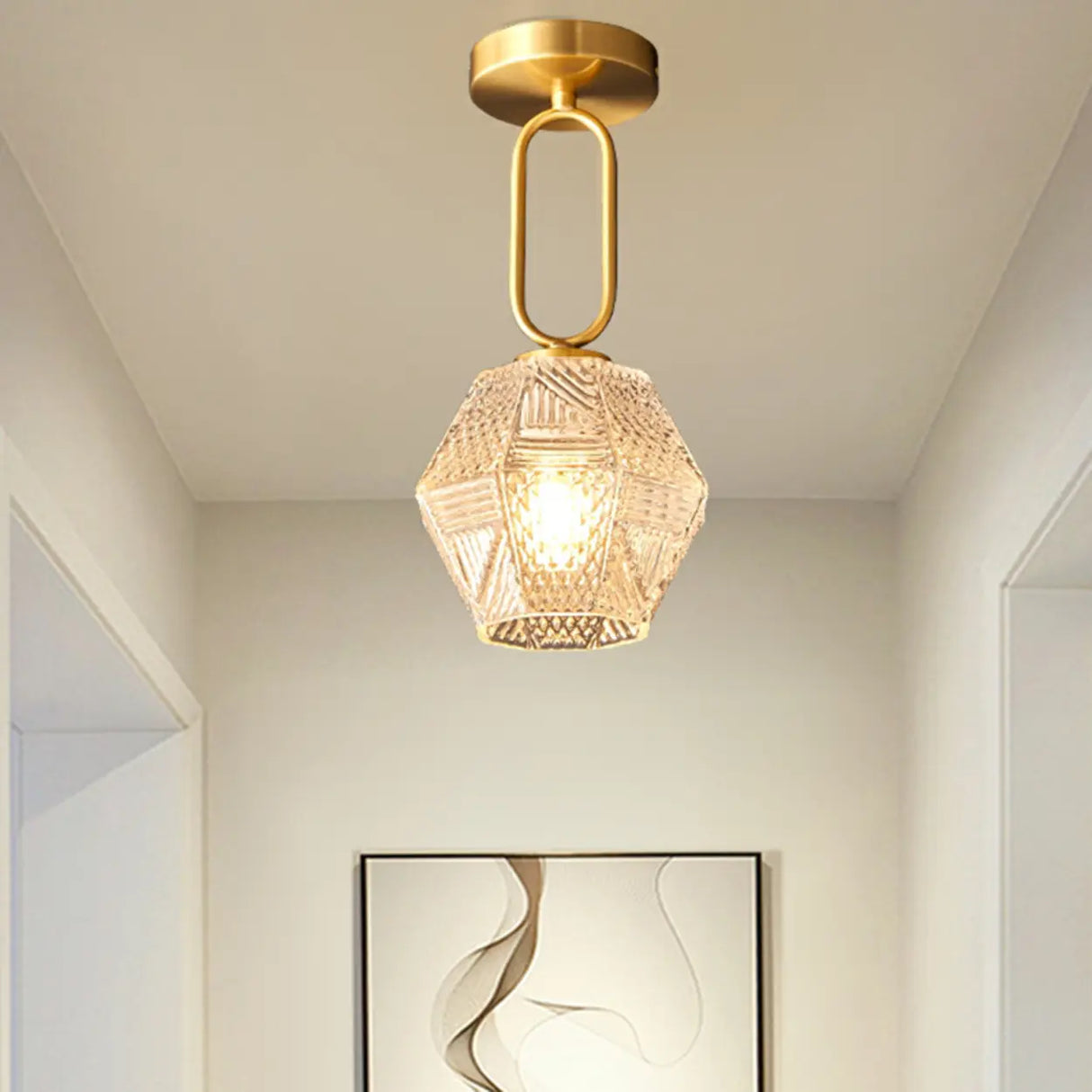 Hallway Gold Geometric Crystal Semi-Flush Mount Light Image - 3