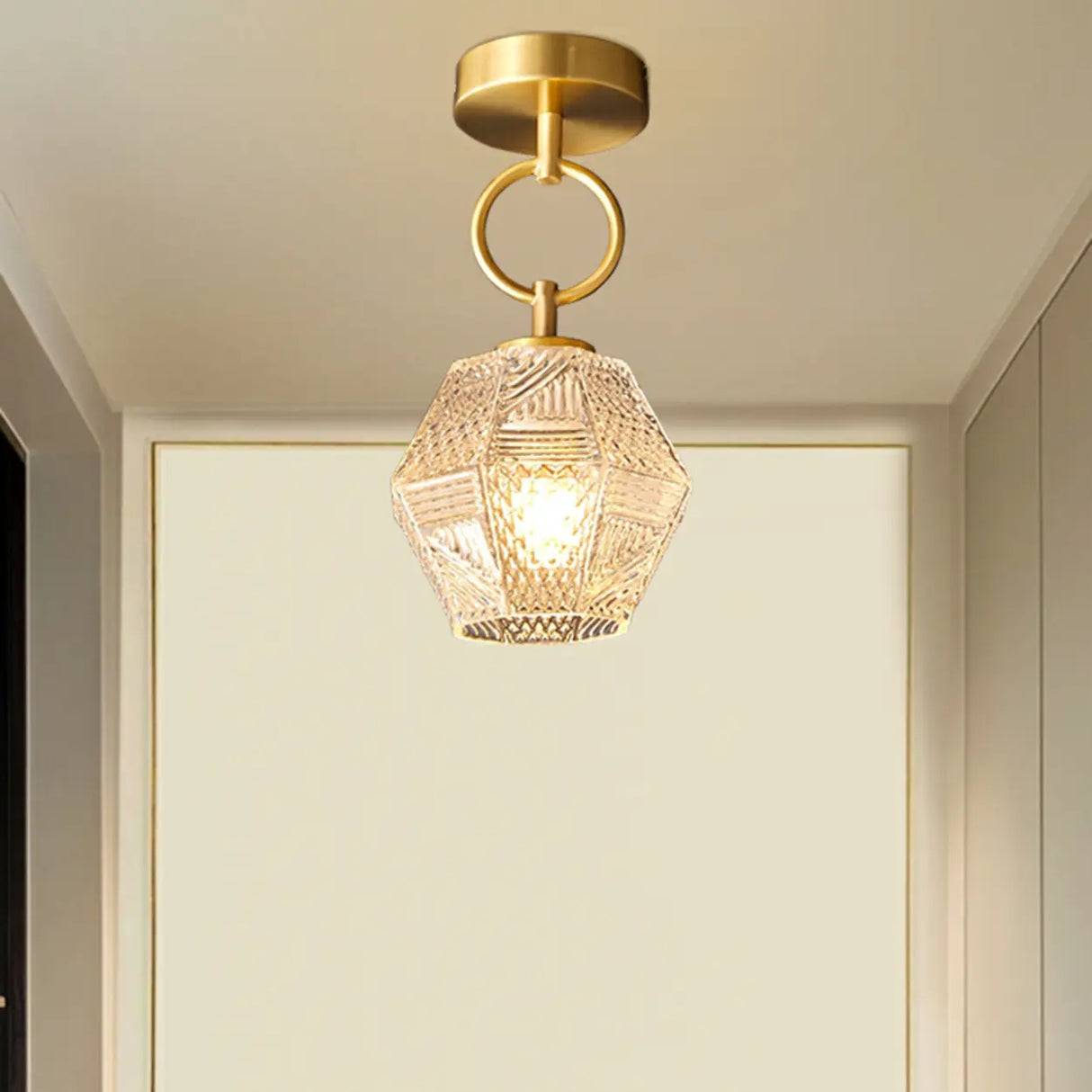 Hallway Gold Geometric Crystal Semi-Flush Mount Light Image - 4