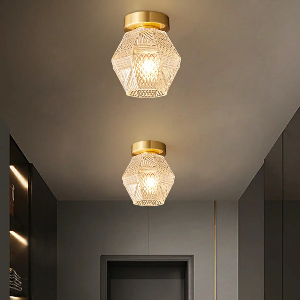 Hallway Gold Geometric Crystal Semi-Flush Mount Light Image - 5