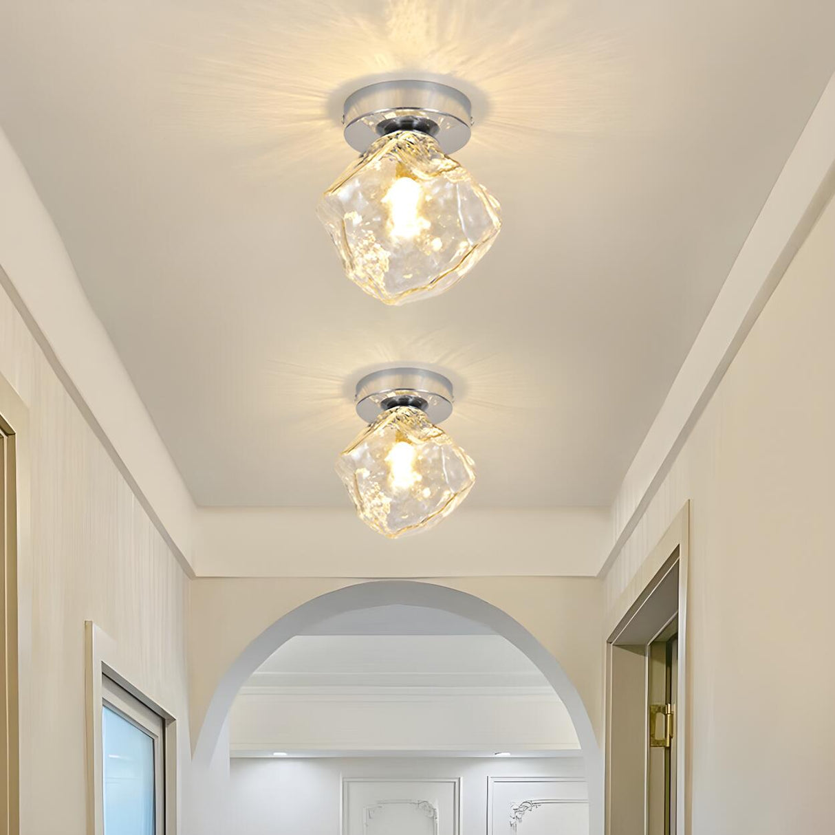Hallway Irregular Clear Glass Semi-Flush Mount Light Image - 1