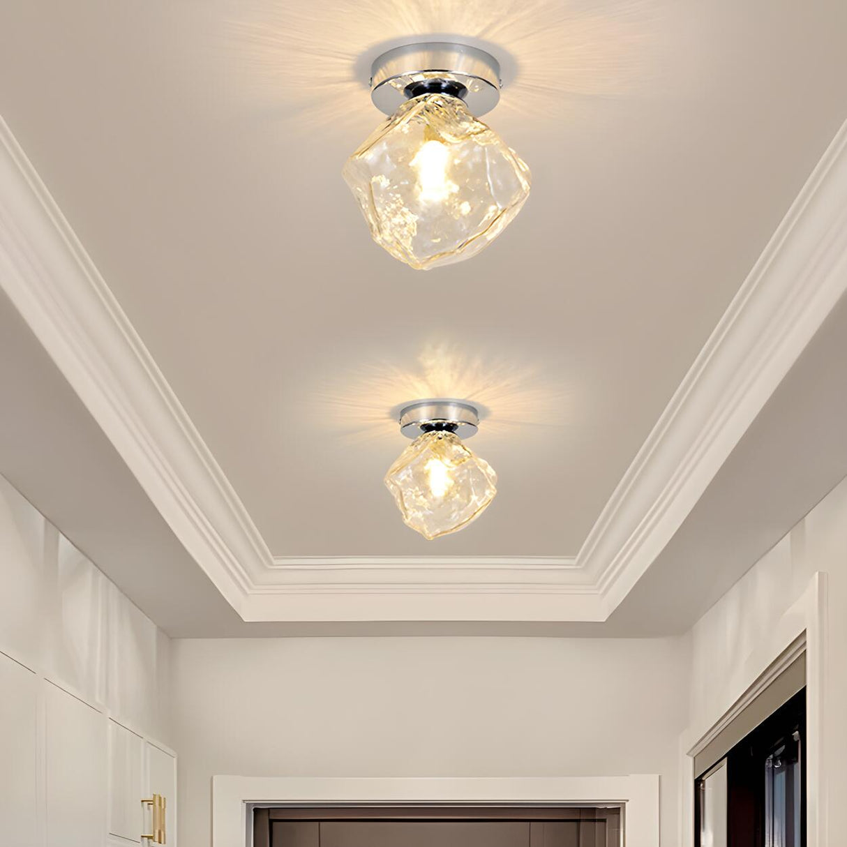 Hallway Irregular Clear Glass Semi-Flush Mount Light Image - 3