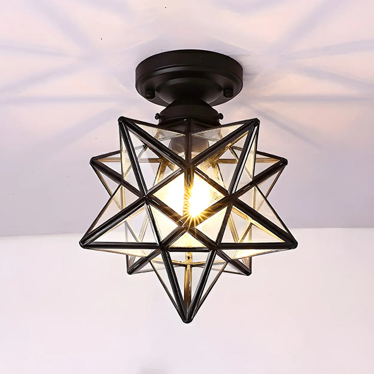 Hallway Mini Black Star-Shaped Metal Flush Mount Light Image - 6