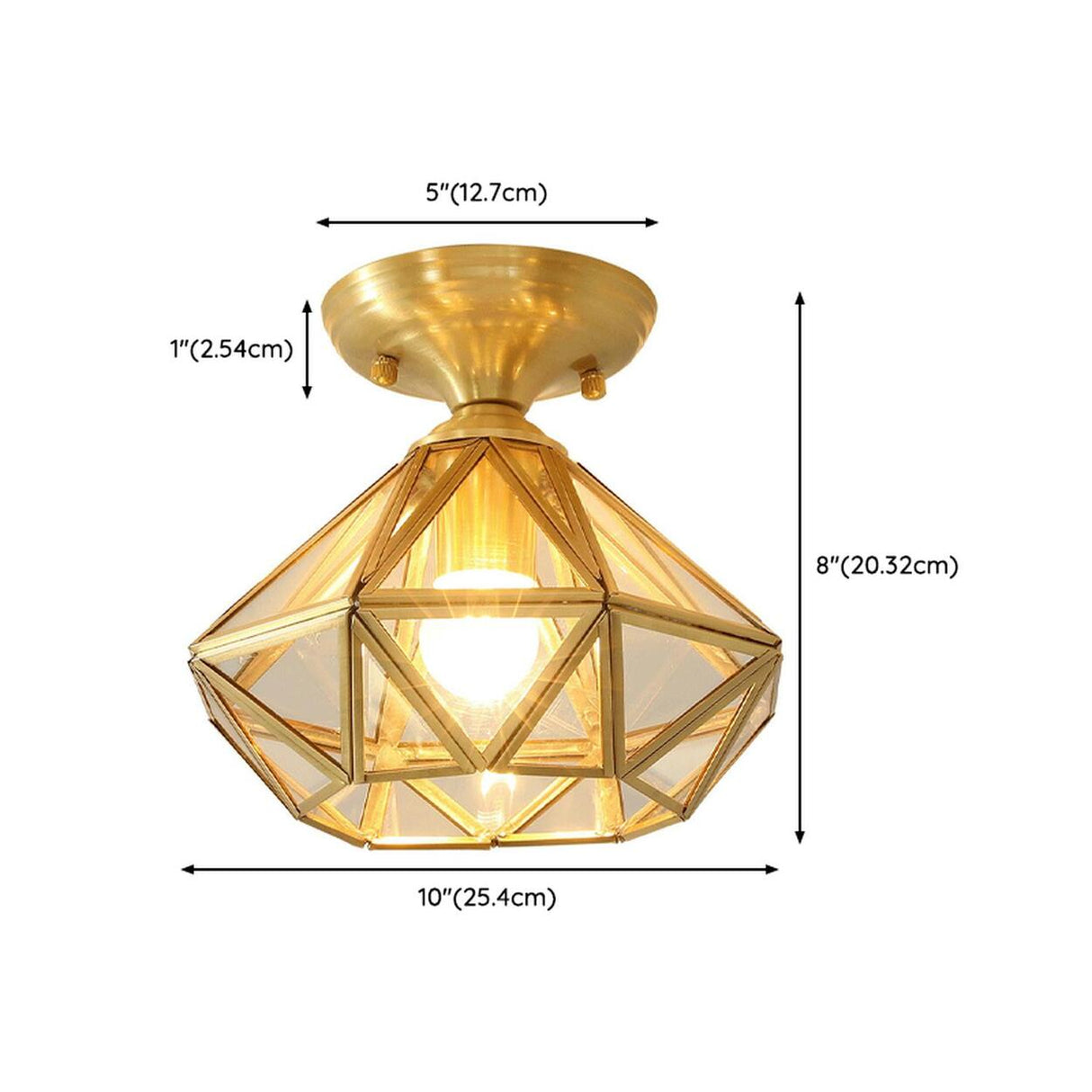 Hallway Mini Diamond-Shaped Brass Semi-Flush Mount Lamp