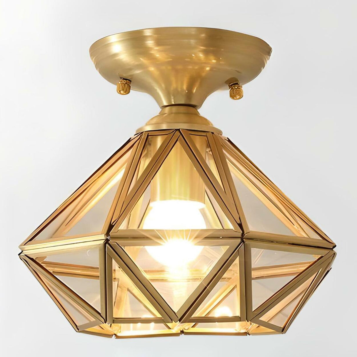 Hallway Mini Diamond-Shaped Brass Semi-Flush Mount Lamp Image - 2
