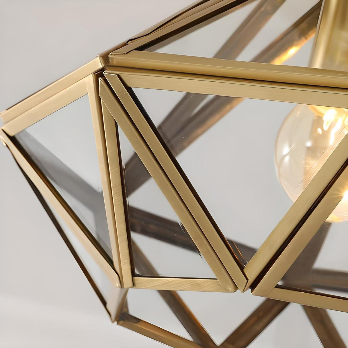 Hallway Mini Diamond-Shaped Brass Semi-Flush Mount Lamp Image - 5