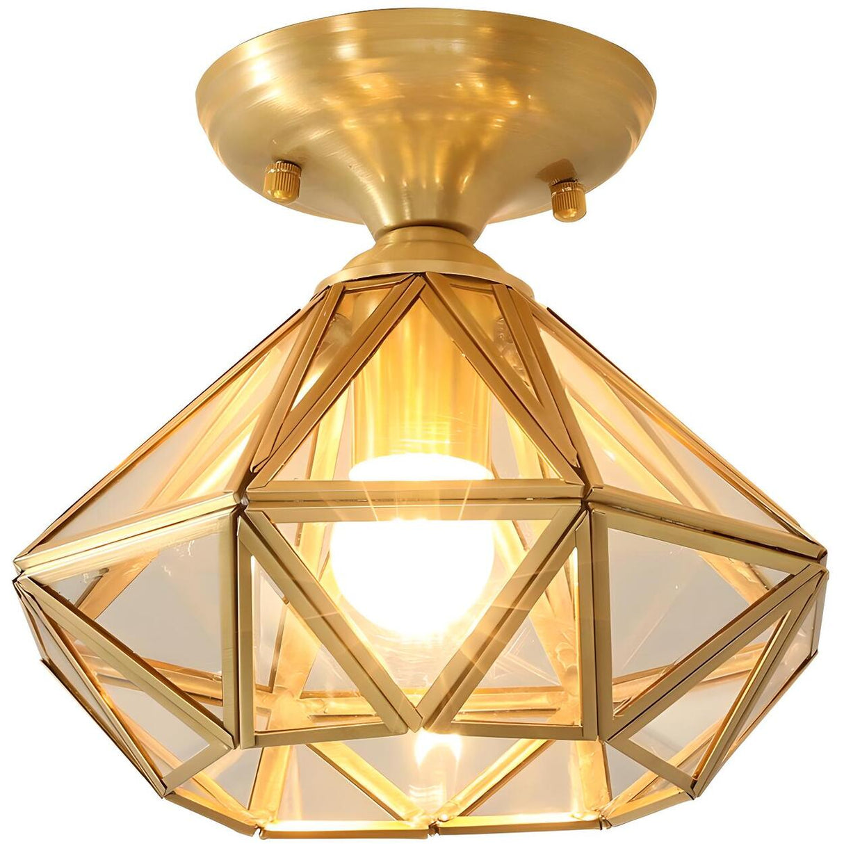 Hallway Mini Diamond-Shaped Brass Semi-Flush Mount Lamp Image - 6